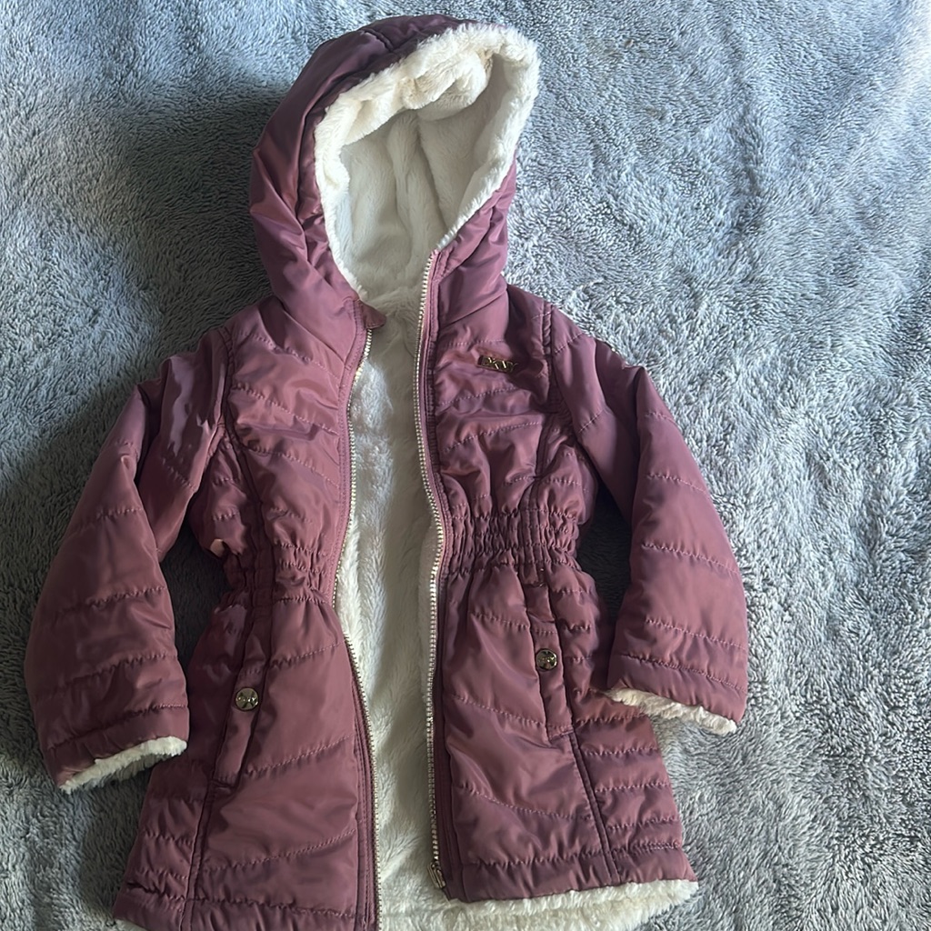 Dkny Girls Blush Pink & White Puffer Reversible Coat Size 4t